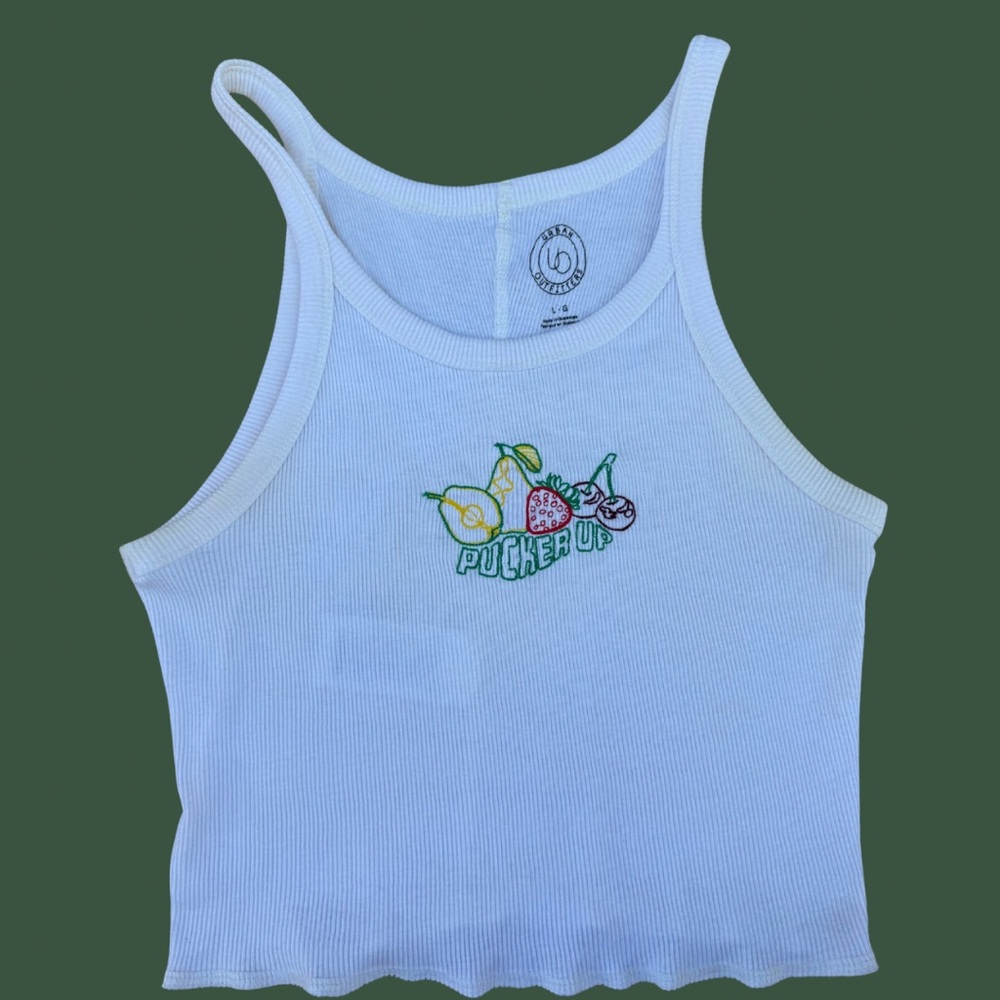 White Ribbed Crop Fruit Tank Top